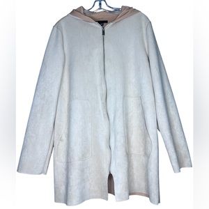 Joan Vass Faux Suede zip front jacket with hood - Large - pink peach beige